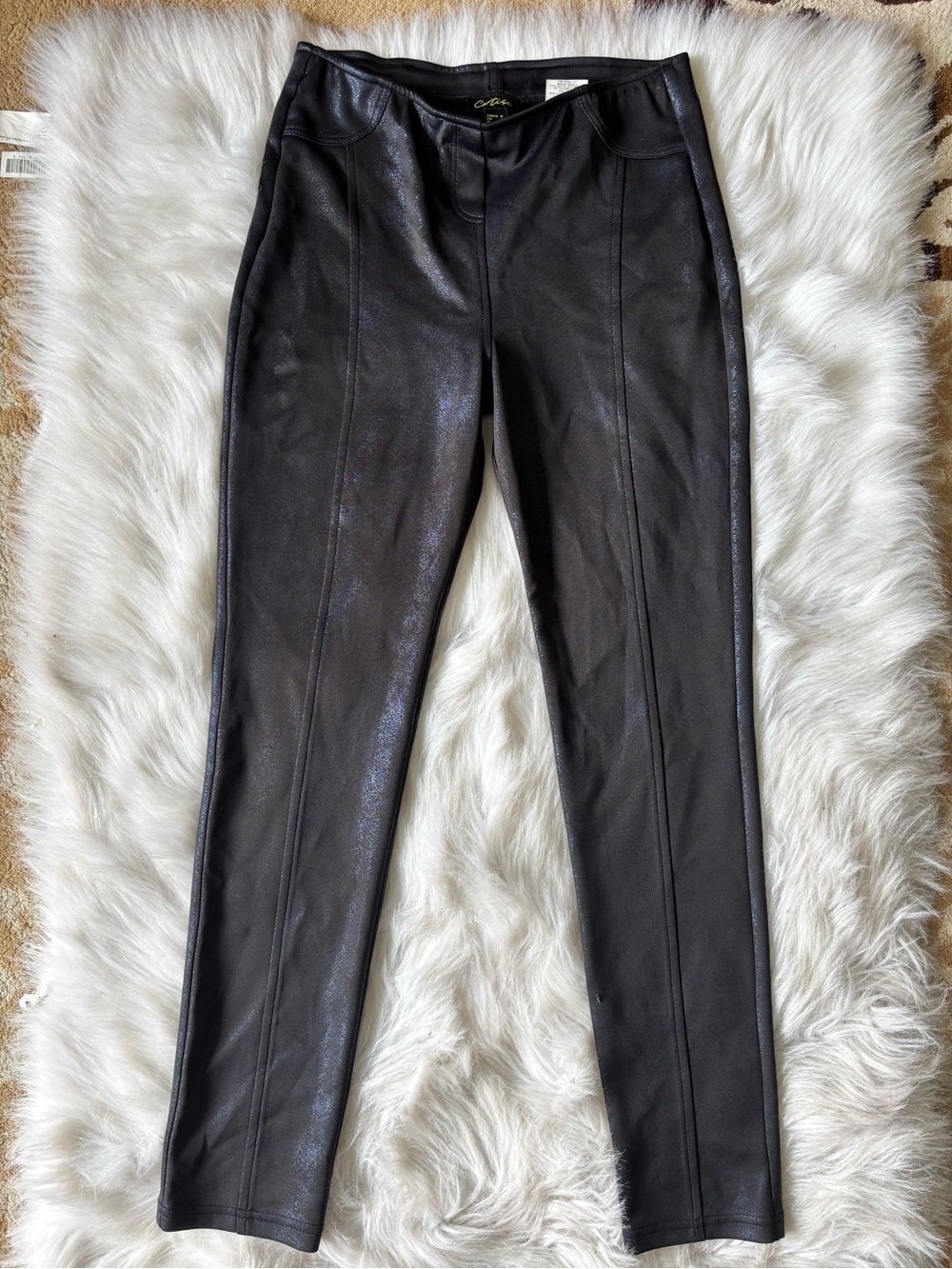 Cartise Metallic Black Faux Leather Leggings